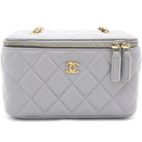 Lambskin Quilted Pearl Crush Small Vanity Case with Chain Grey