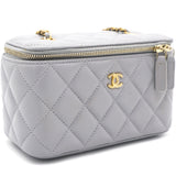 Lambskin Quilted Pearl Crush Small Vanity Case with Chain Grey