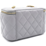 Lambskin Quilted Pearl Crush Small Vanity Case with Chain Grey