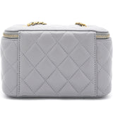 Lambskin Quilted Pearl Crush Small Vanity Case with Chain Grey