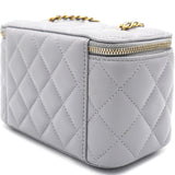 Lambskin Quilted Pearl Crush Small Vanity Case with Chain Grey