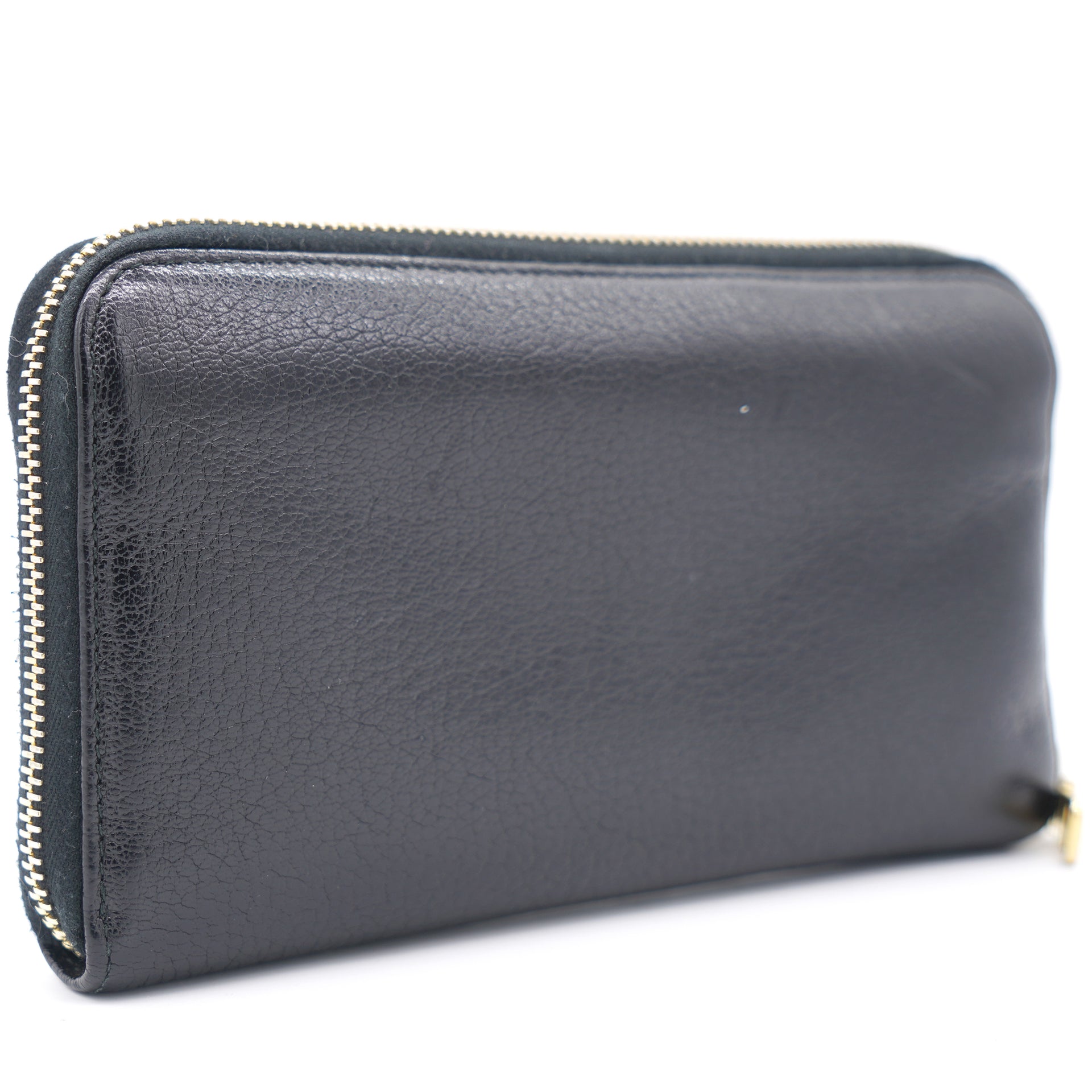 Black Leather Zip Around Wallet