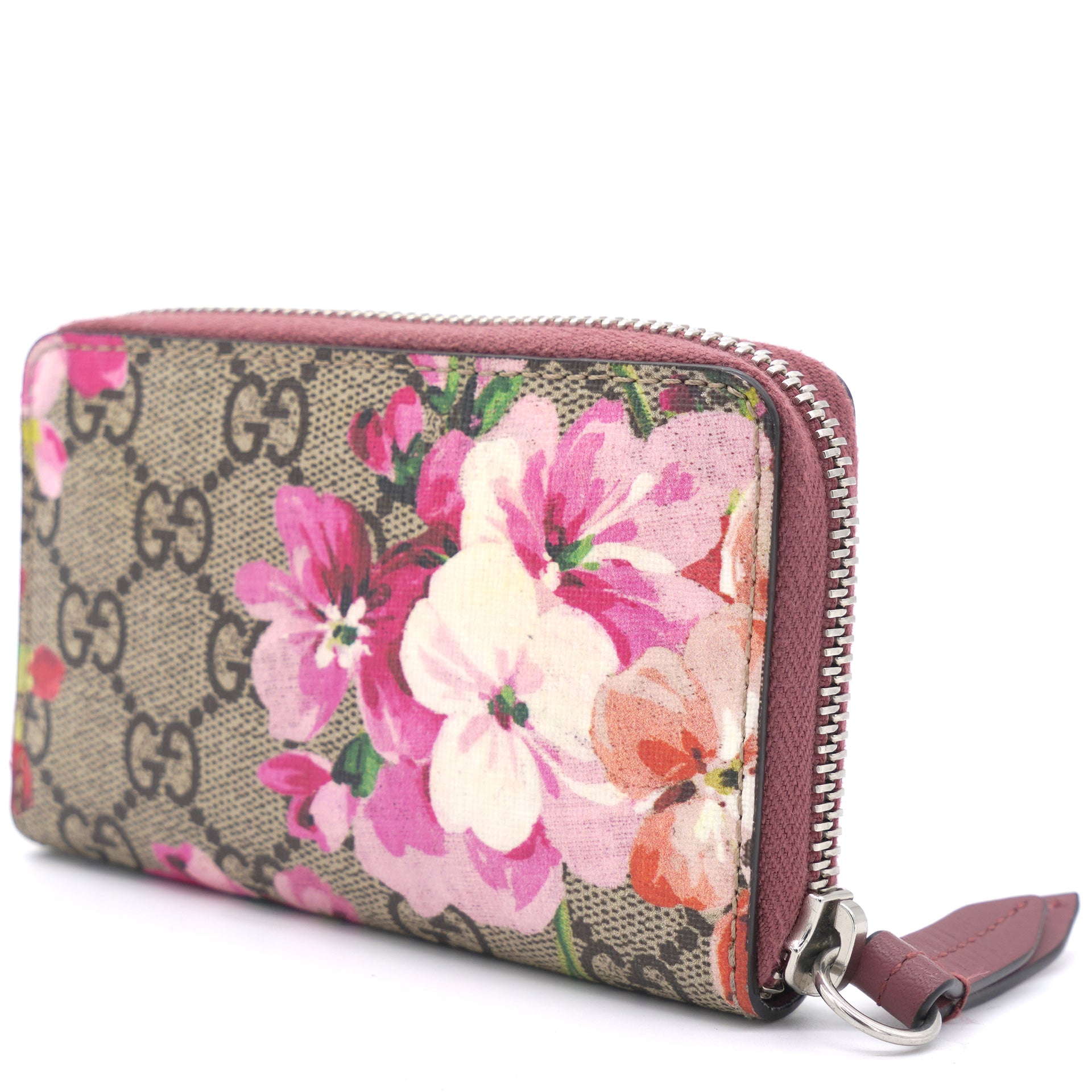 Gucci GG Supreme Monogram Blooms Print Card Case Wallet Antique Rose