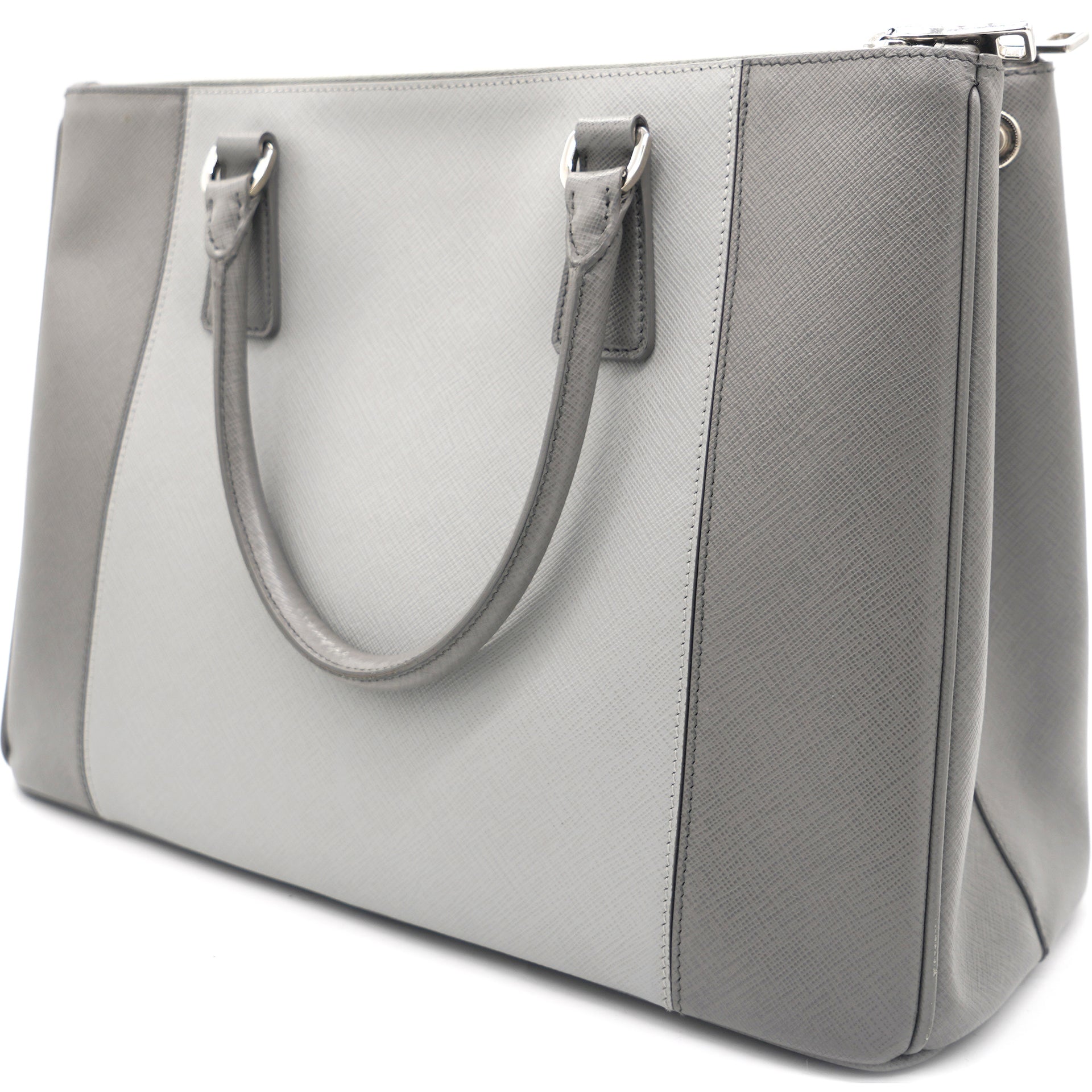 Saffiano Large Galleria Double Zip Tote Grey