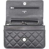 Lambskin Quilted Wallet on Chain Black