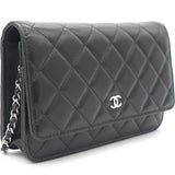 Lambskin Quilted Wallet on Chain Black