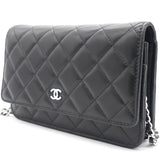 Lambskin Quilted Wallet on Chain Black