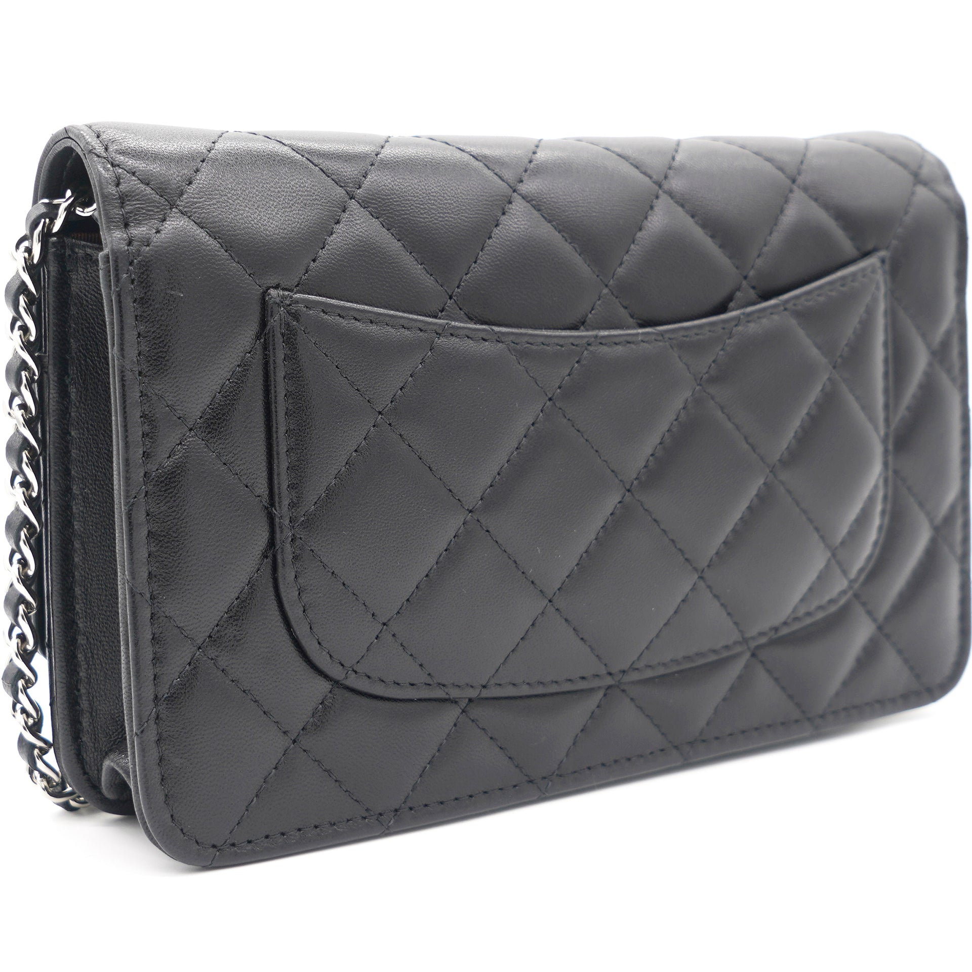 Lambskin Quilted Wallet on Chain Black