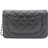 Lambskin Quilted Wallet on Chain Black