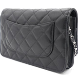 Lambskin Quilted Wallet on Chain Black