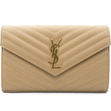 Beige Matelasse Leather Monogram Envelope Wallet on Chain