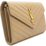 Beige Matelasse Leather Monogram Envelope Wallet on Chain