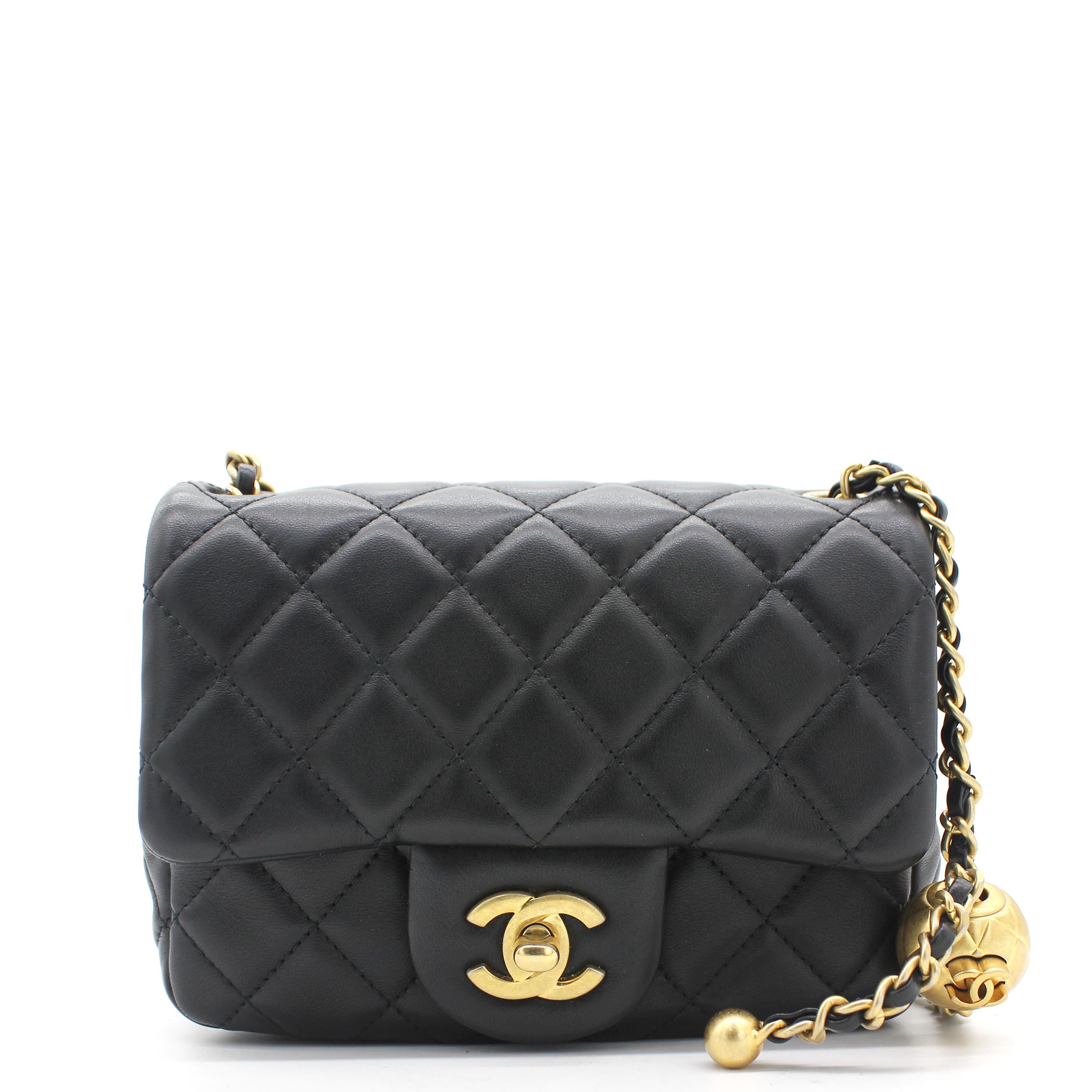 Chanel Lambskin Quilted Mini CC Pearl Crush Square Flap Black STYLISHTOP