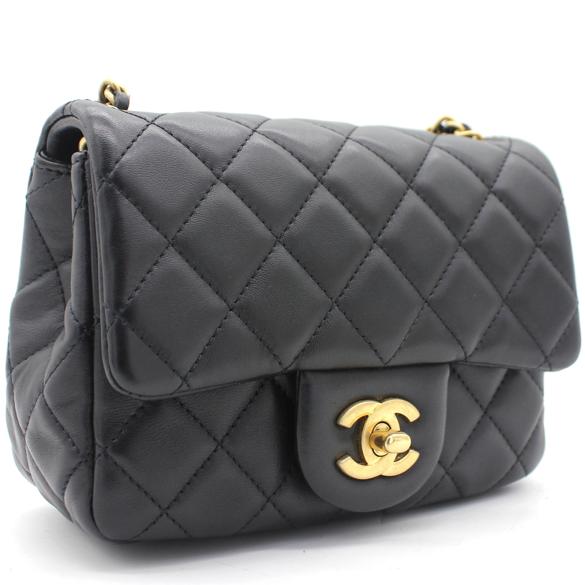 CHANEL Black Mini Square Pearl Crush Gold Ball Lambskin Flap Bag 2022 NEW   eBay