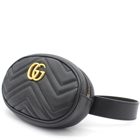 Gucci Calfskin Matelasse GG Marmont Belt Bag 95 38 Black