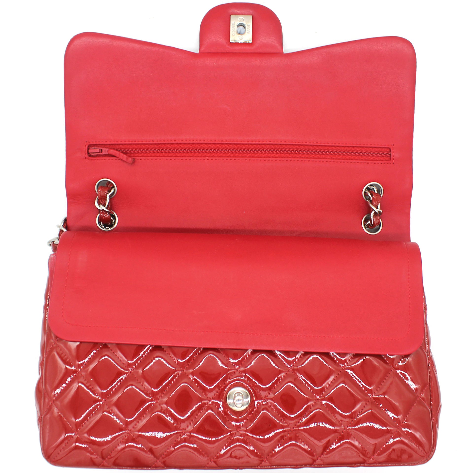CHANEL Red Chevron Lambskin Leather Jumbo Classic Single Flap Shoulder Bag  | eBay