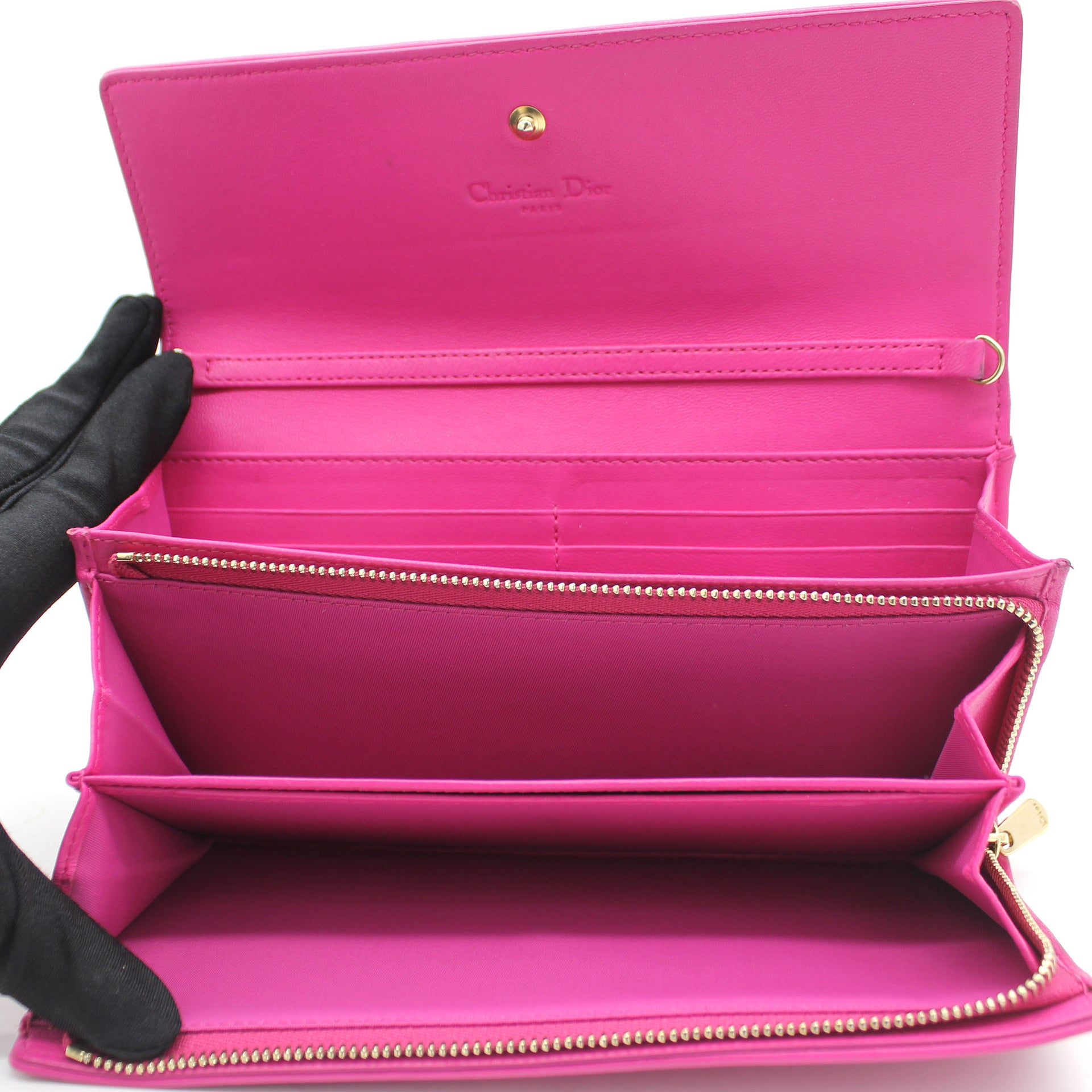 Pink Cannage Leather Lady Dior Wallet on Chain