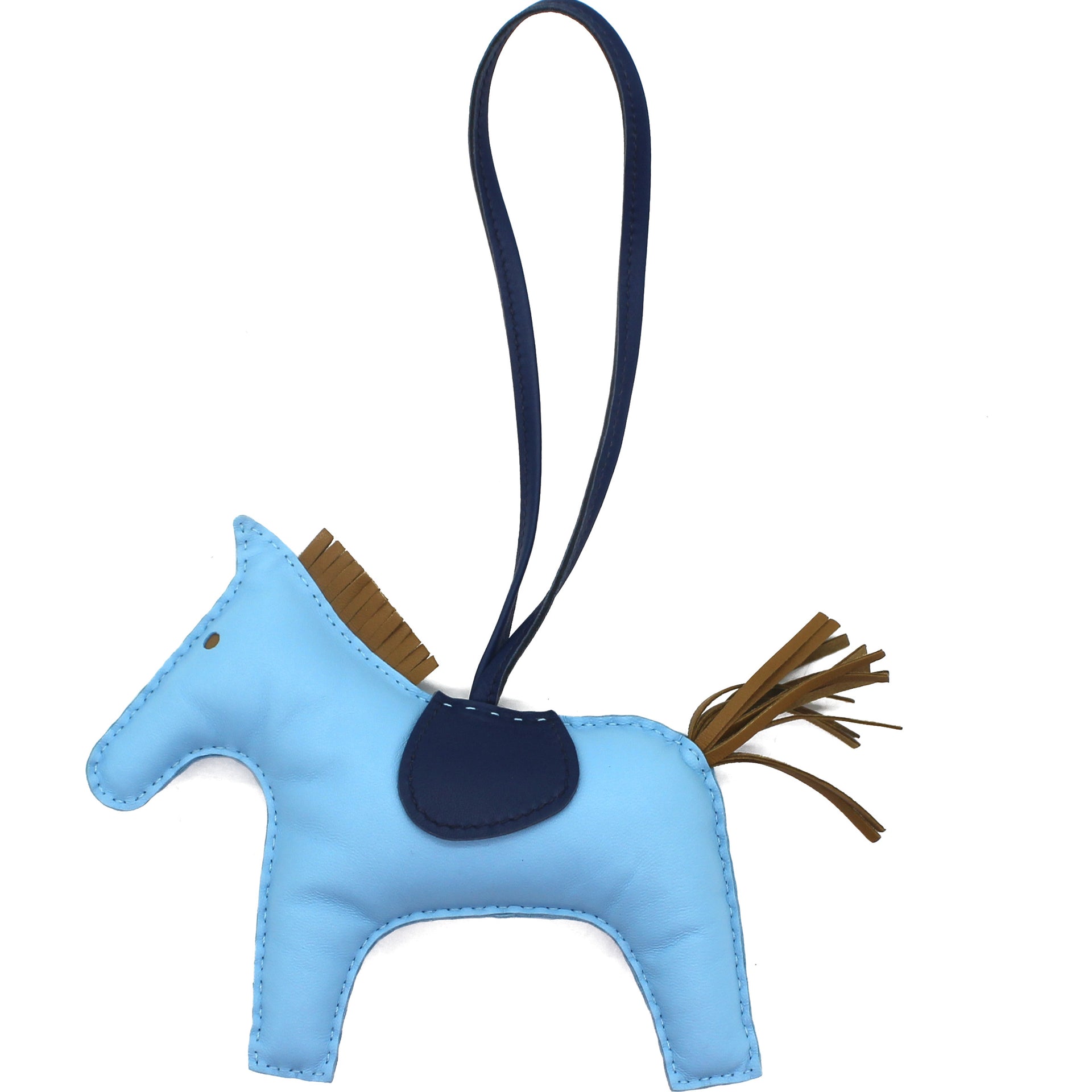 Hermes Rodeo Bag Charm GM Jaune Blue Bleu Rodeo Horse NEW