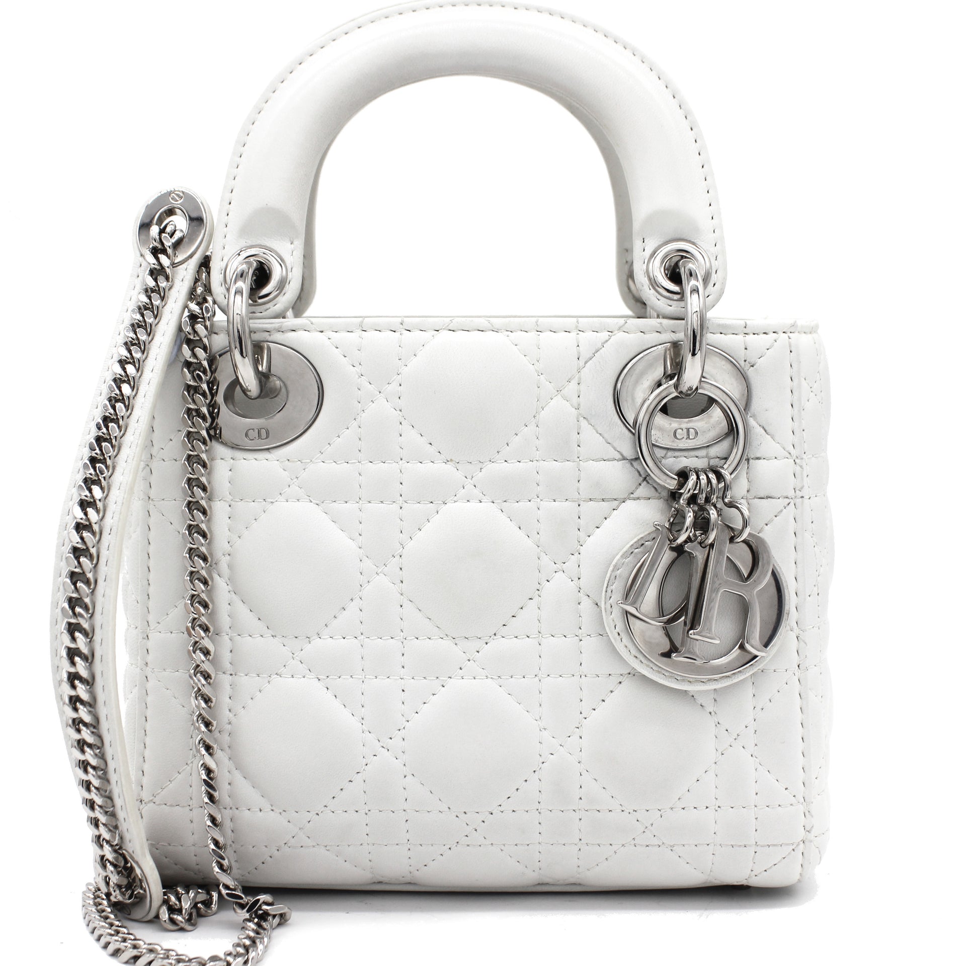 Dior Mini Lady Dior with Chain in White Lambskin Leather – STYLISHTOP