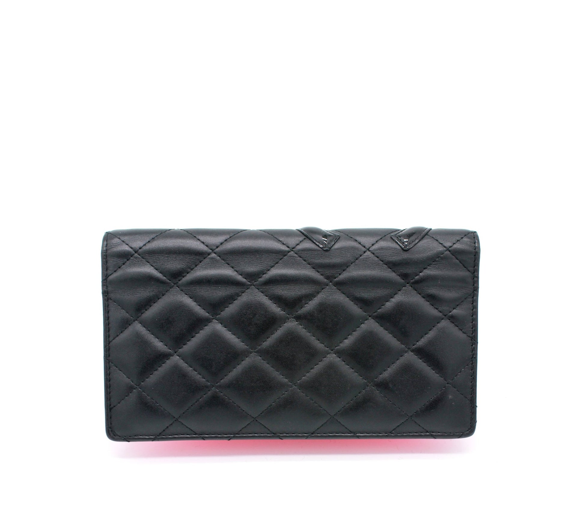 Chanel Black Quilted Lambskin Cambon Ligne Card Holder Flap Wallet