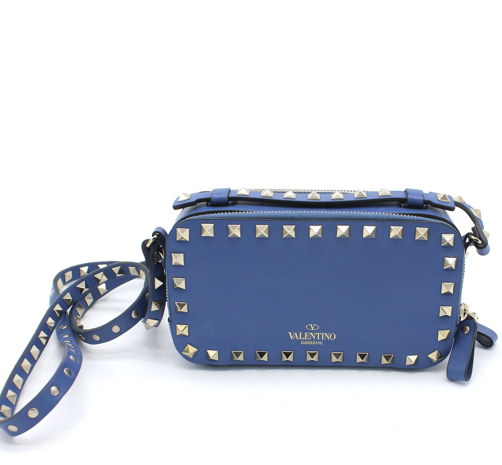 Valentino Rockstud Camera Crossbody Bag Leather Beige [Guaranteed authentic]