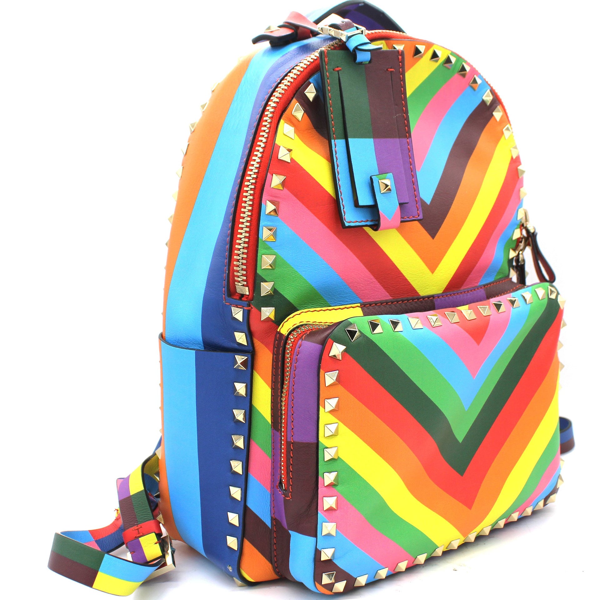 Valentino Rockstud 1973 Mini Backpack Rainbow Stripe Multicolor Chevron
