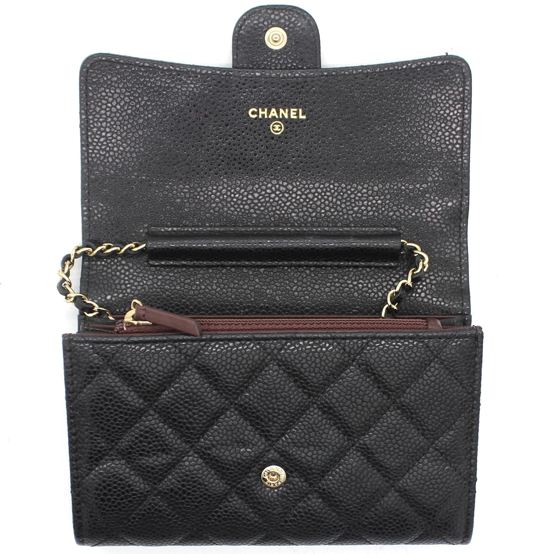 Quilted Leather Mini WOC Chain Clutch Bag Black Caviar