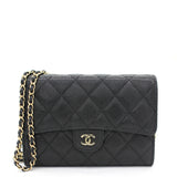 Quilted Leather Mini WOC Chain Clutch Bag Black Caviar