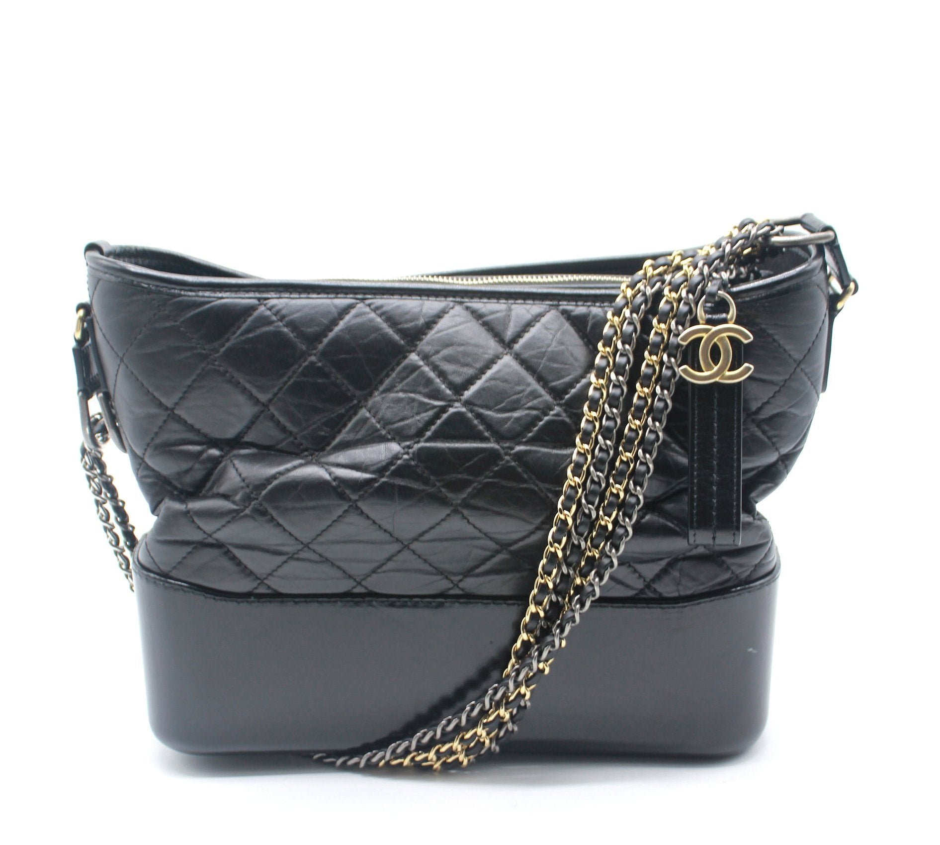 Black Quilted Aged Calfskin Leather Gabrielle Hobo Bag – STYLISHTOP