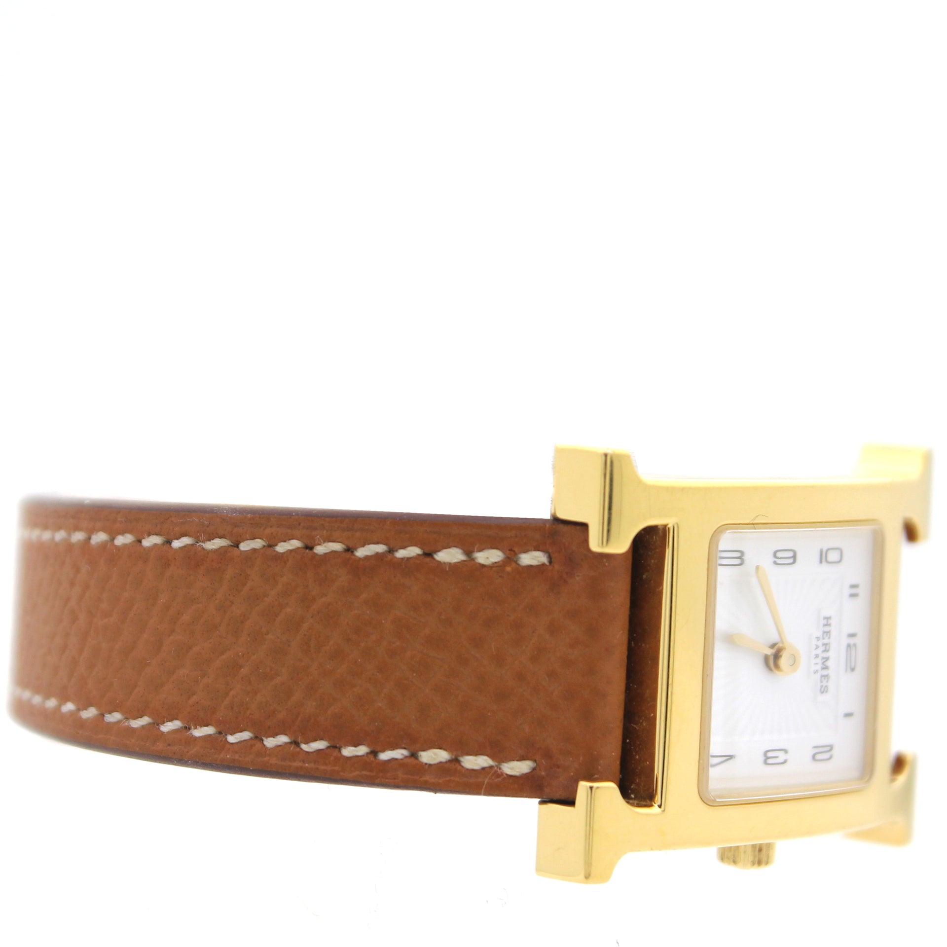 Hermès Heure H Watch PM Gold Plated Etoupe Epsom Leather Strap – SukiLux