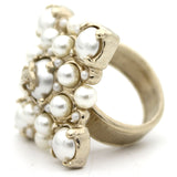 Pale Gold Tone Faux Pearl CC Ring 52