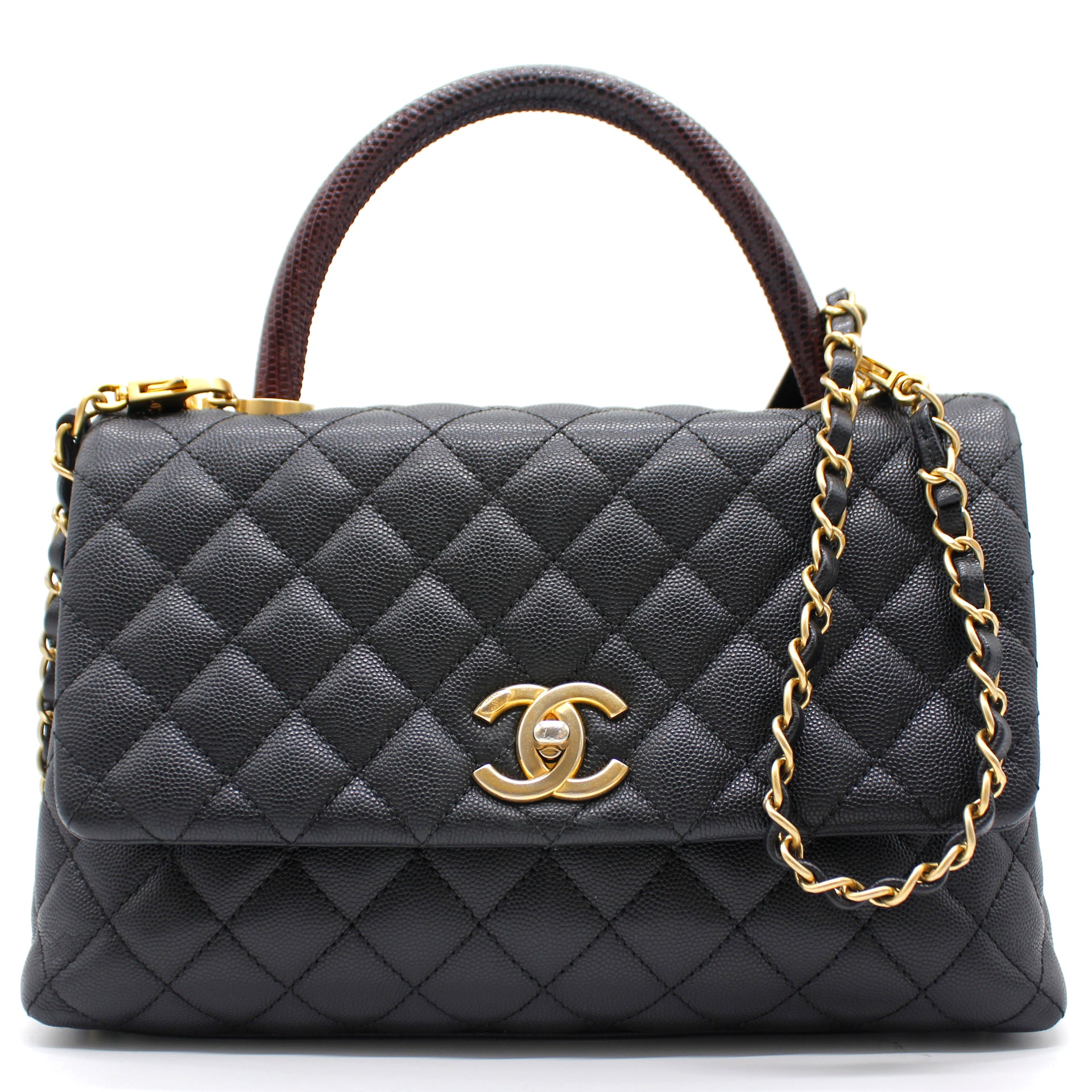 Chanel Coco Handle Caviar Skin 2WAY Handbag with Beige Gold Metal IC C   Allu USA
