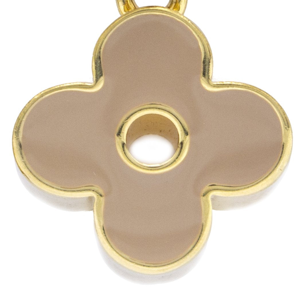 Gold & Beige Enamel Fleur De Monogram Bag Charm Chain