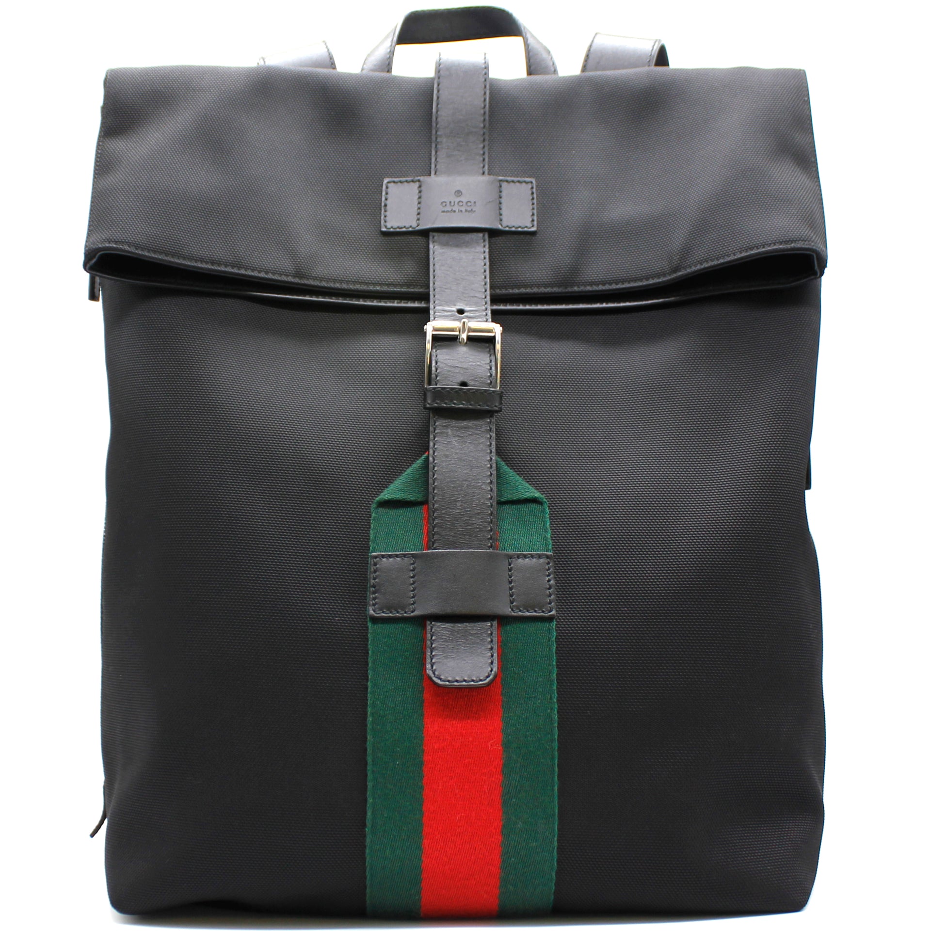 Gucci Web And Kingsnake Print Leather Backpack In Black