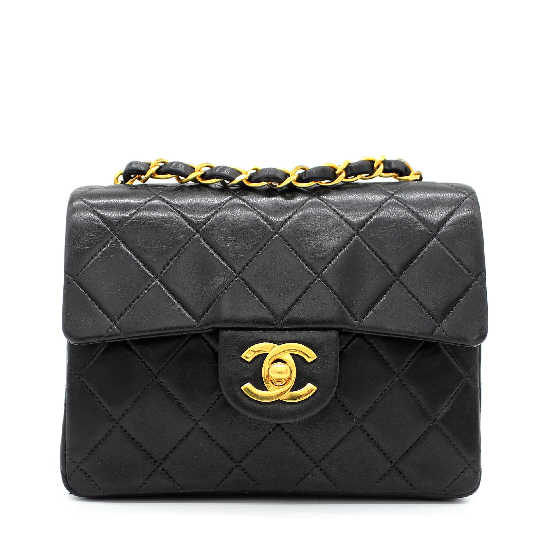 Chanel Gold Quilted Leather Mini Square Classic Flap Bag Chanel