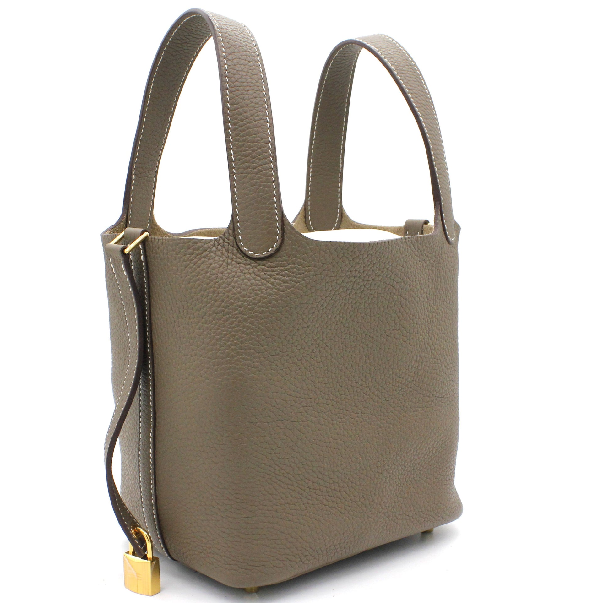 Hermes Picotin Lock bag PM Etoupe grey Clemence leather Gold