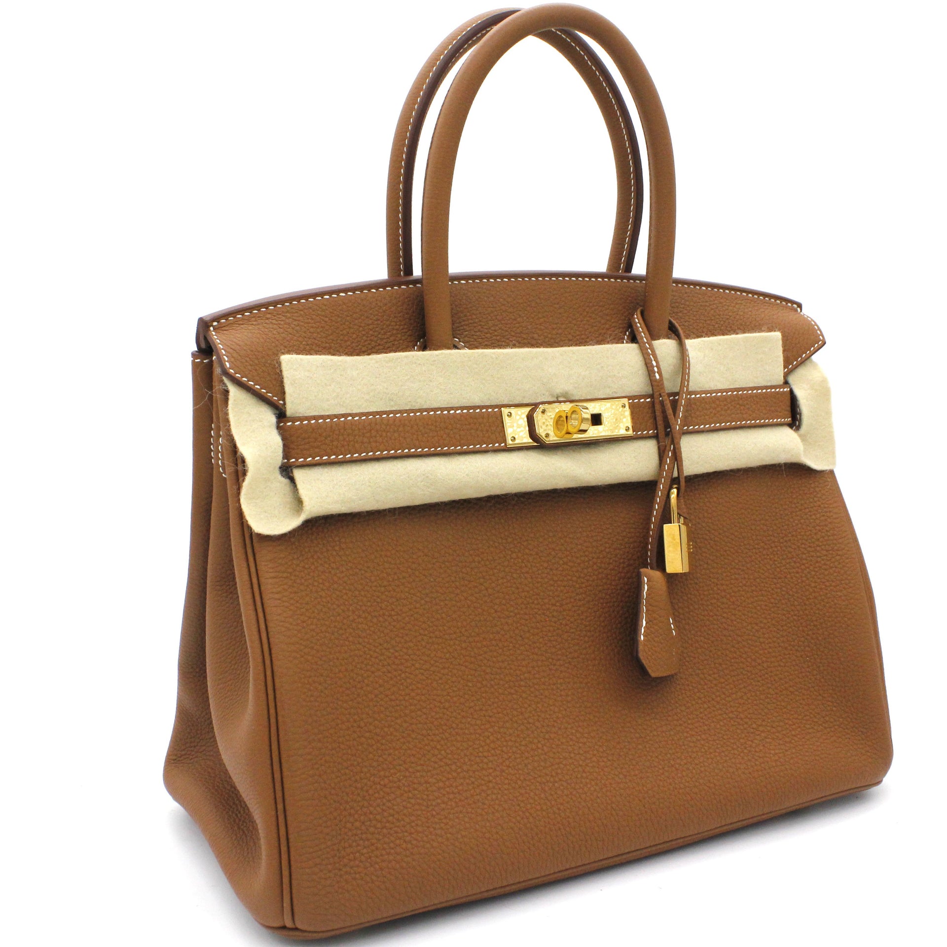 Hermes Gold Brown Togo Gold Hardware Birkin 30 Handbag Bag