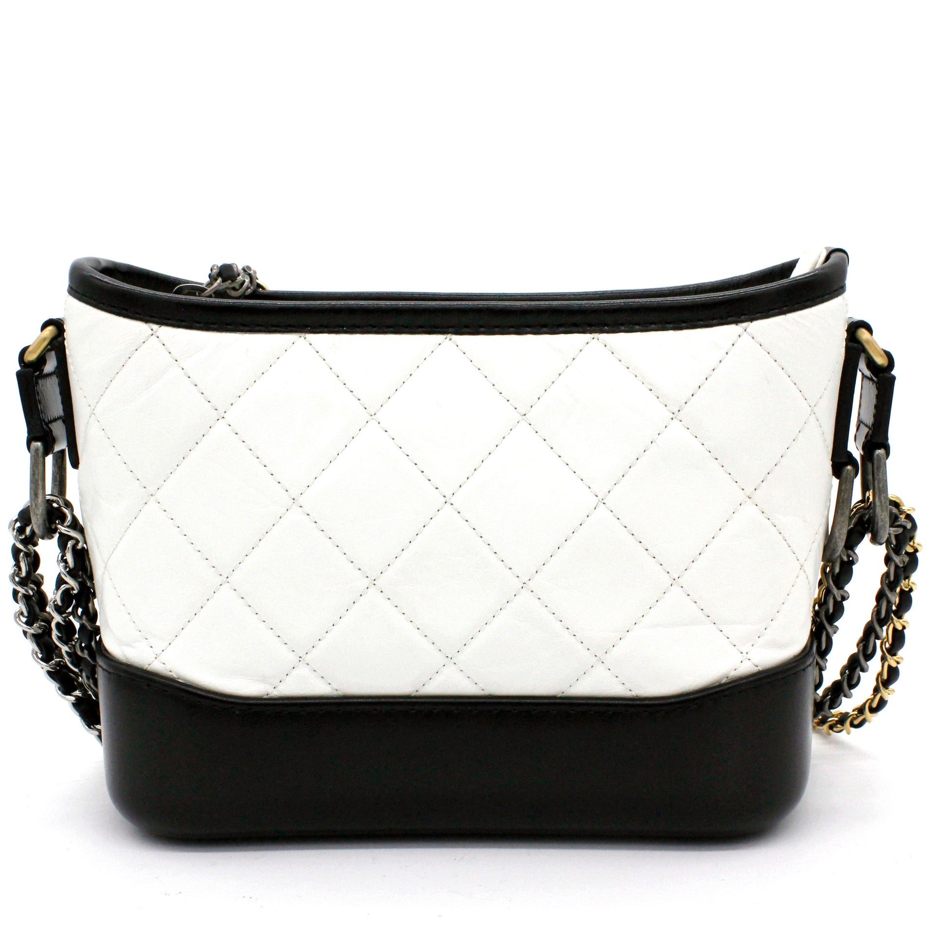 CHANEL Quilted Leather Mini Gabrielle Messenger Bag White Black