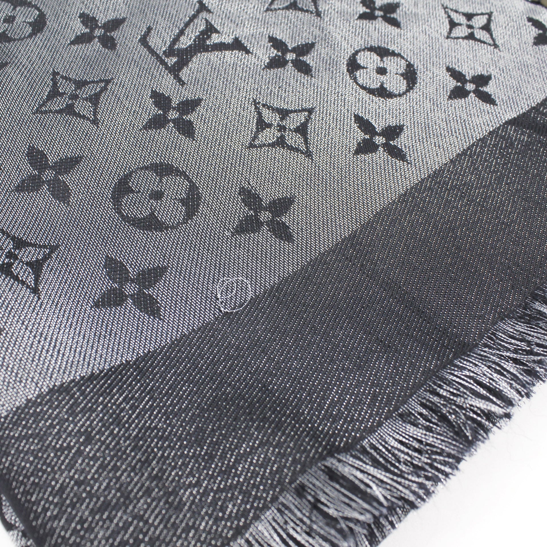 LOUIS VUITTON Silk Wool Monogram Denim Shawl Black 69214