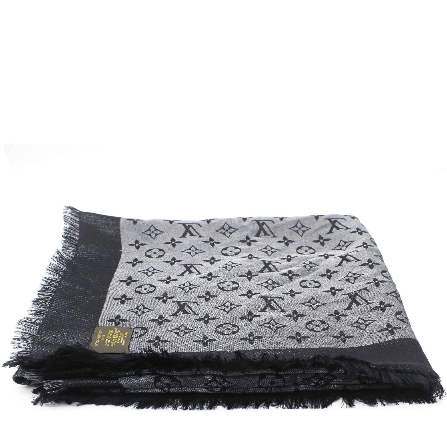 LOUIS VUITTON Wool Silk Monogram Denim Shawl Black 1300640