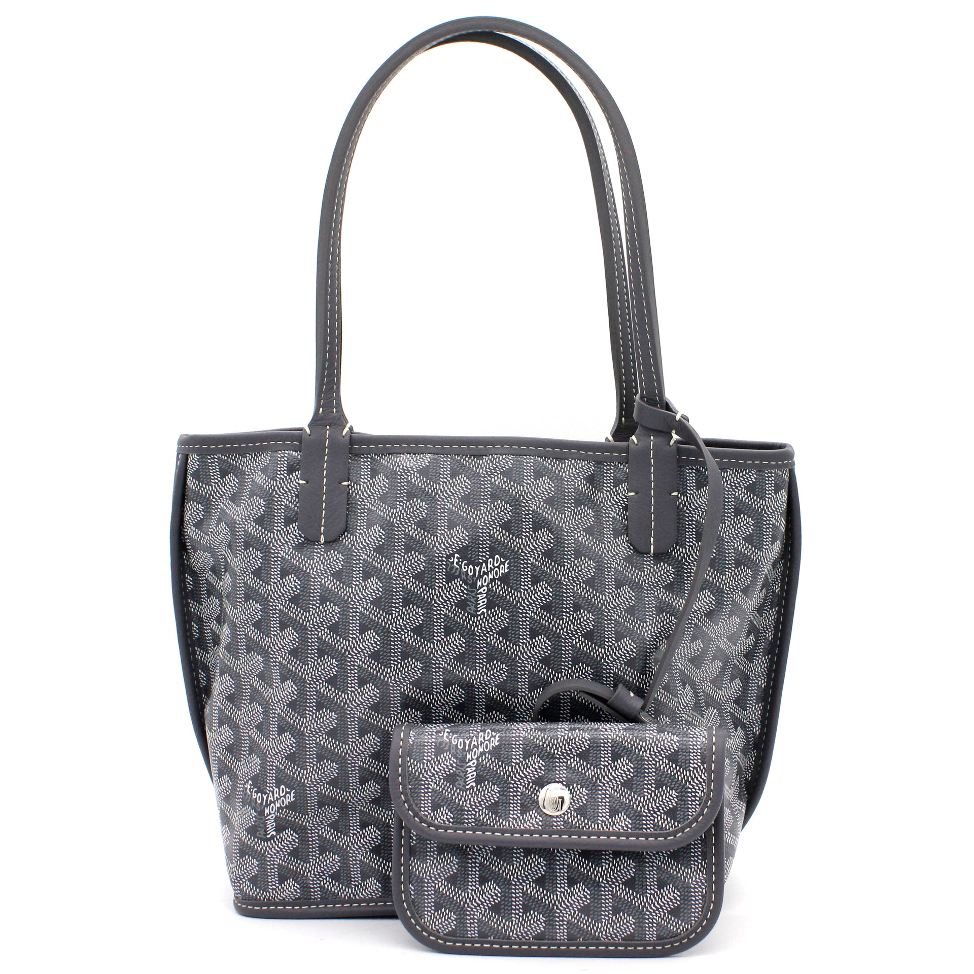 goyard anjou mini tote bag grey leather grey canvas, with dust cover
