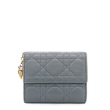 Grey Cannage Lambskin Leather Lady Dior French Wallet