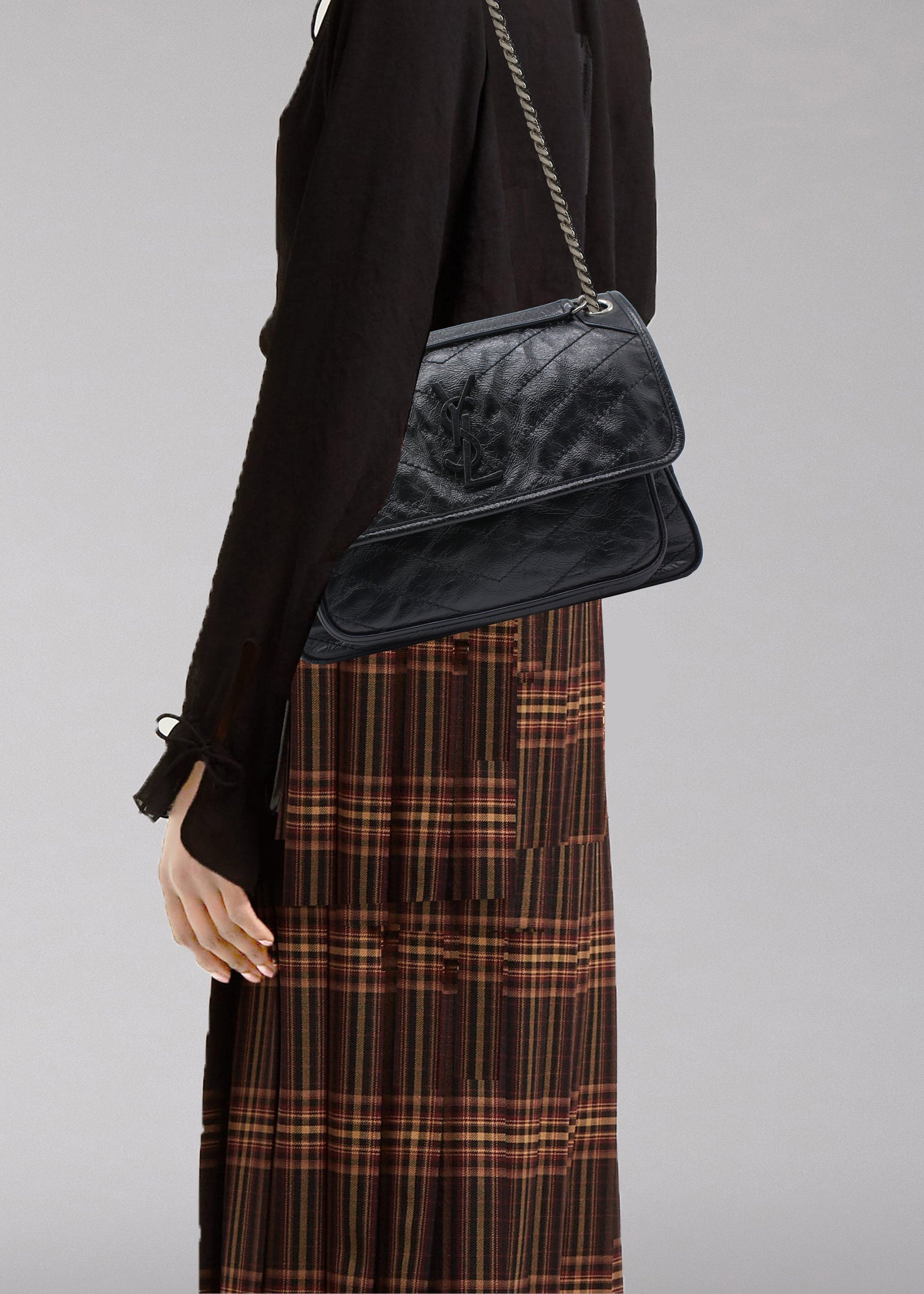Saint Laurent Niki Mini Quilted Crinkled-leather Shoulder Bag In
