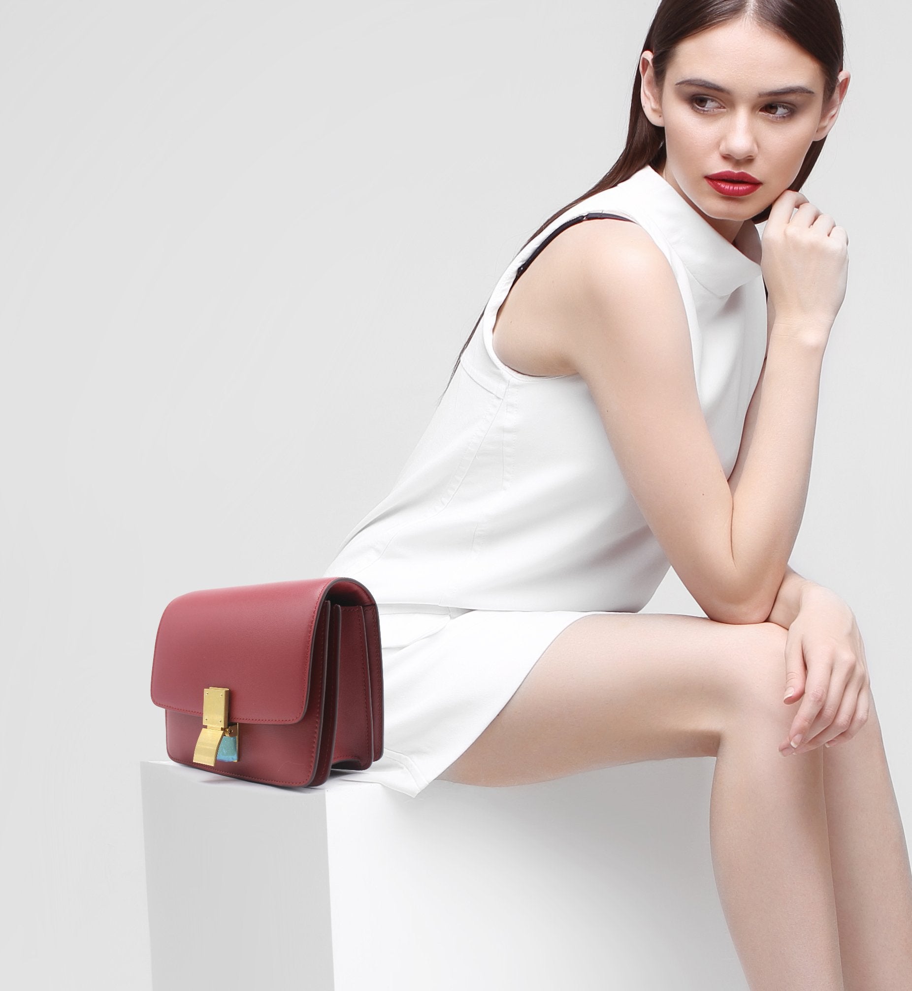 Celine Red Smooth Calfskin Leather Medium Classic Box Flap Bag